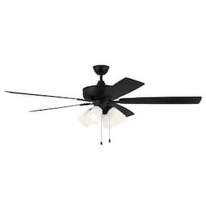 Super Pro-114 60 in. Indoor Dual Mount Flat Black Ceiling Fan with 4-Light White Glass LED Light Kit