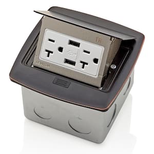 Pop-Up Floor Box with Dual Type A, 3.6 Amp USB Charger, 20 Amp Outlet, Bronze