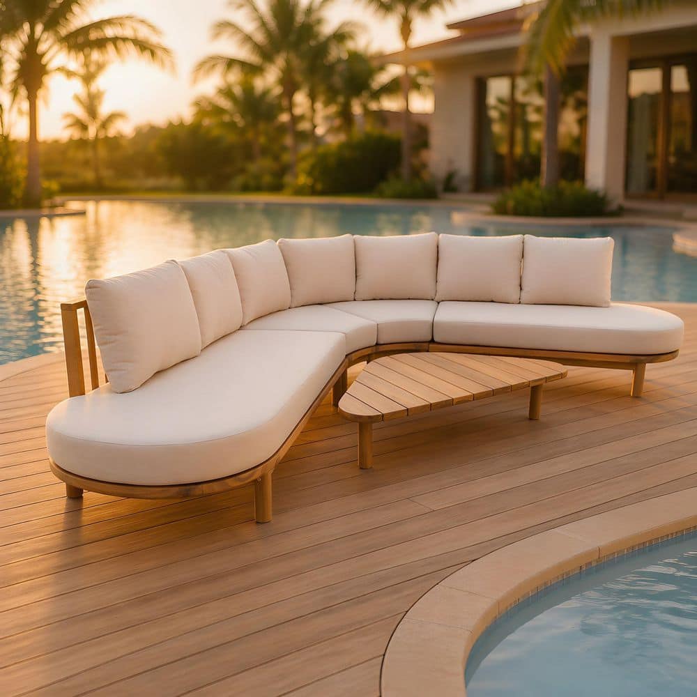 Arlott 2-Piece Solid Wood Patio Conversation Set with Beige Cushions