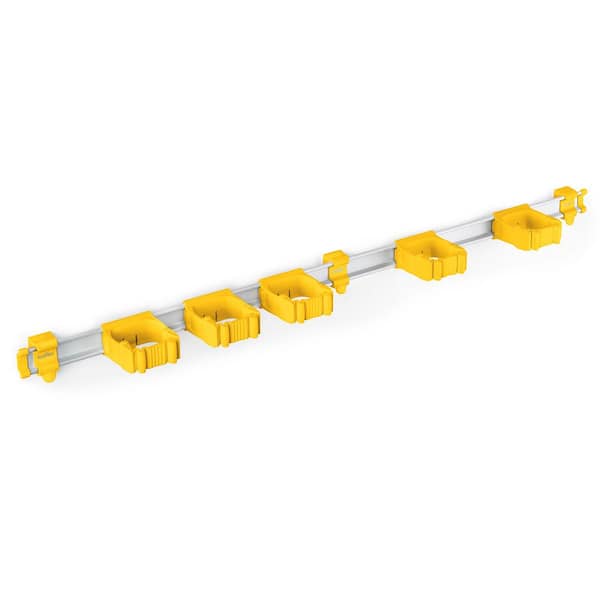 TOOLFLEX 37 in. Universal Garage Storage Rail System with 5 Yellow One-Size-Fits-All Holders