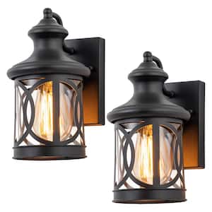 Black Outdoor Hardwired Wall Lantern Sconce with No Bulbs Included