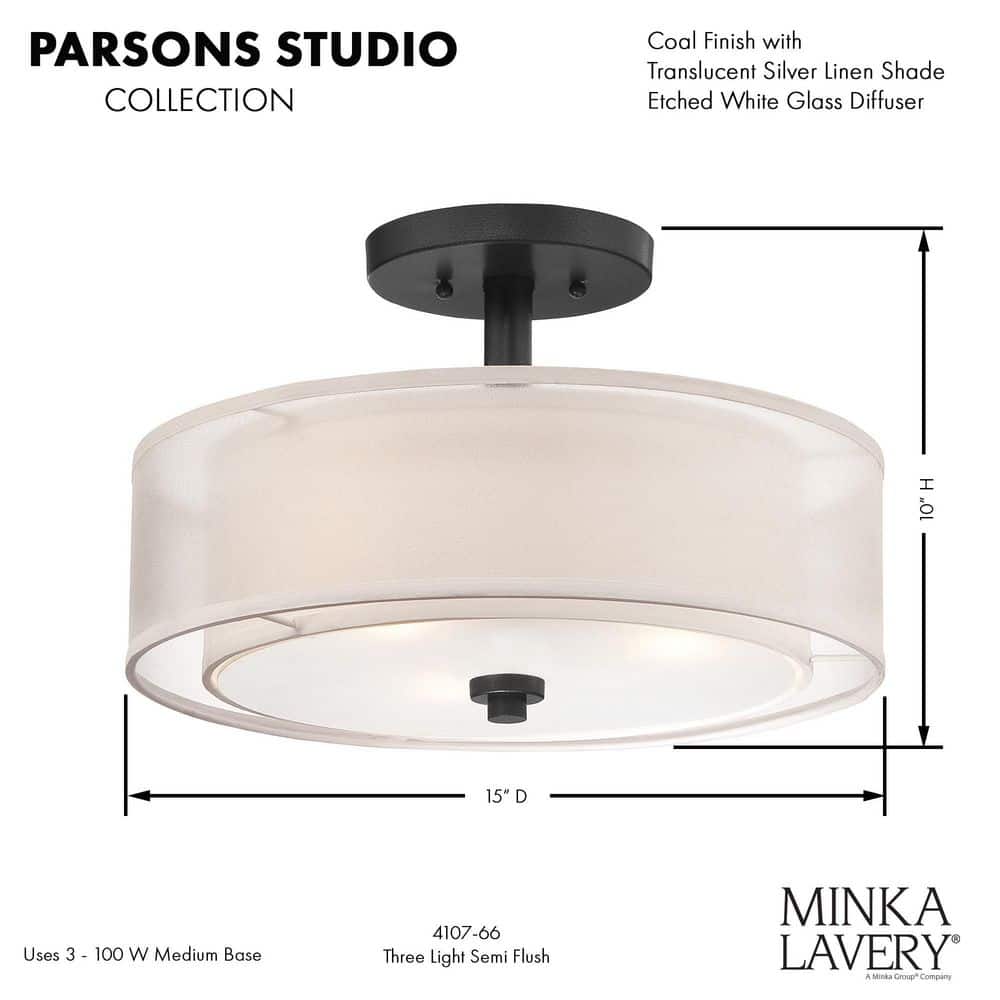 Sand Coal Translucent Silver Linen Drum Semi Flush Mount Light