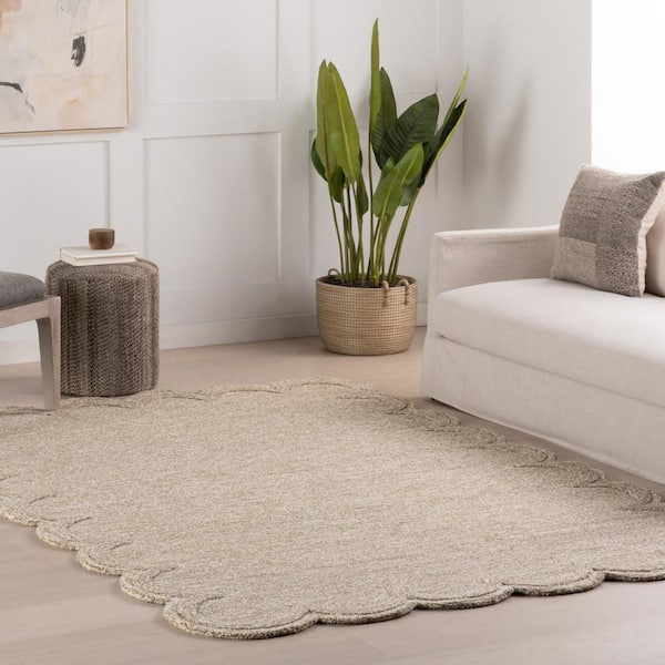 Elira Solid Bordered Area Oatmeal 9 ft. x 12 ft. Indoor Area Rug