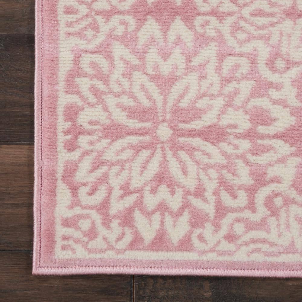 Hand-Knotted Ivory/Pink Floral Synthetic Easy-Care Rug 2' x 4'