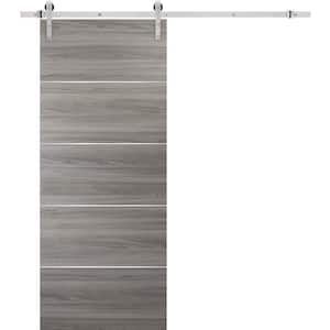0020 24 in. x 96 in. Flush Ginger Ash Finished Wood Barn Door Slab with Hardware Kit Stainless
