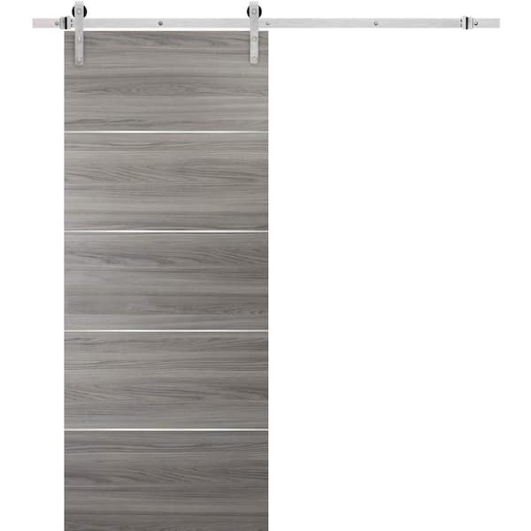 0020 42 in. x 96 in. Flush Ginger Ash Finished Wood Barn Door Slab with Hardware Kit Stainless