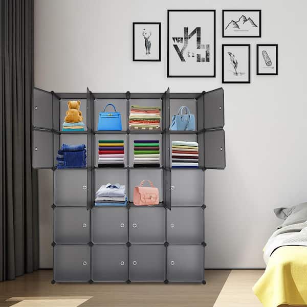 Ktaxon 16-Cube Organizer Stackable Plastic Storage Wardrobe Portable Closet,  White 