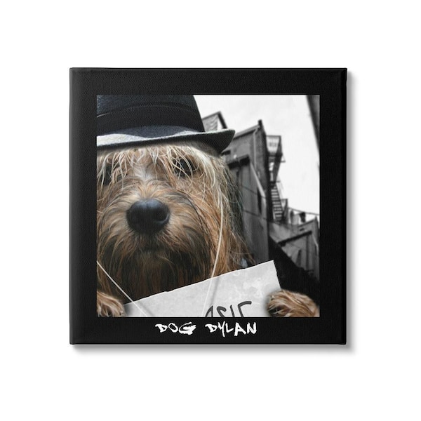 Stupell Industries Dog Dylan Funny Musician Wearing Hat by Noah Bay 1-Piece Wrapped Unframed Animal Graphic Art Print 17 in. x 17 in.