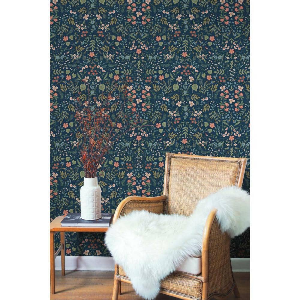Navy Wildwood Floral Removable Washable Wallpaper