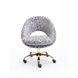 Grey Velvet Seat Task Chairs with Sloped Arms