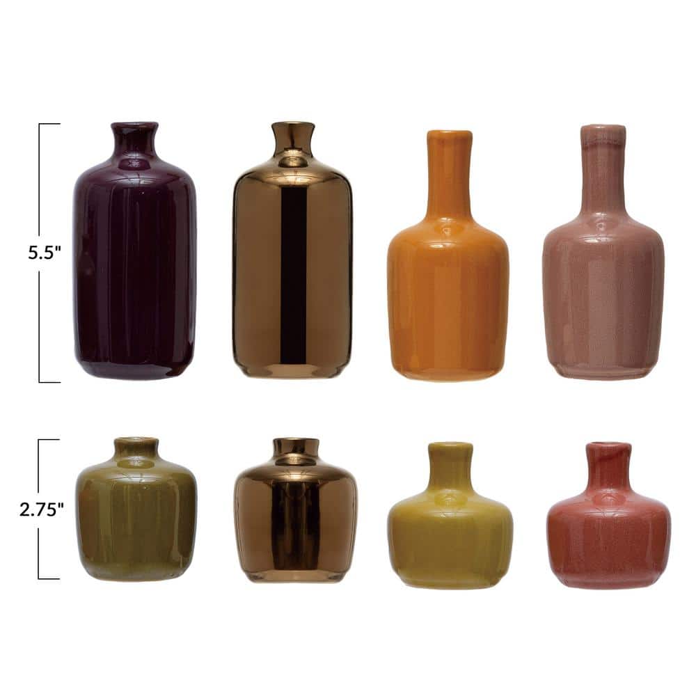 Charming Multicolor Ceramic Vase Set of 8 with Reactive Glaze