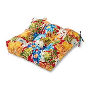 Aloha Floral Red Square Tufted Outdoor Seat Cushion