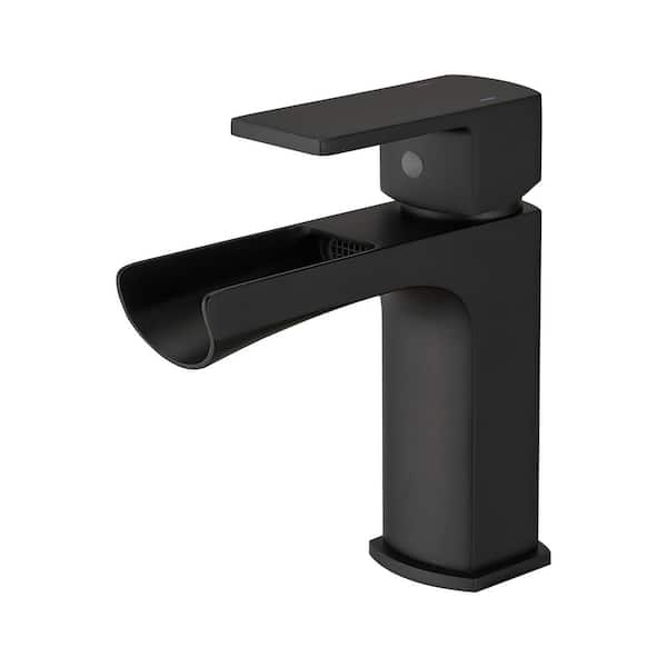 Unbranded Single Handle Single Hole Bathroom Faucet with Waterfall and Drain Assembly in Matte Black