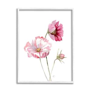 "Pink Cosmo Florals Spring Bloom Floral" by Verbrugge Watercolor Framed Nature Wall Art Print 11 in. x 14 in.