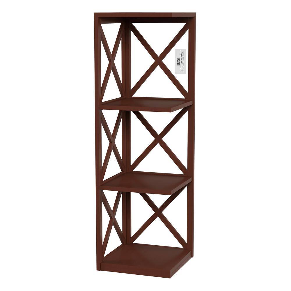 Brown Wood 4-Shelf Criss-Cross Corner Bookcase