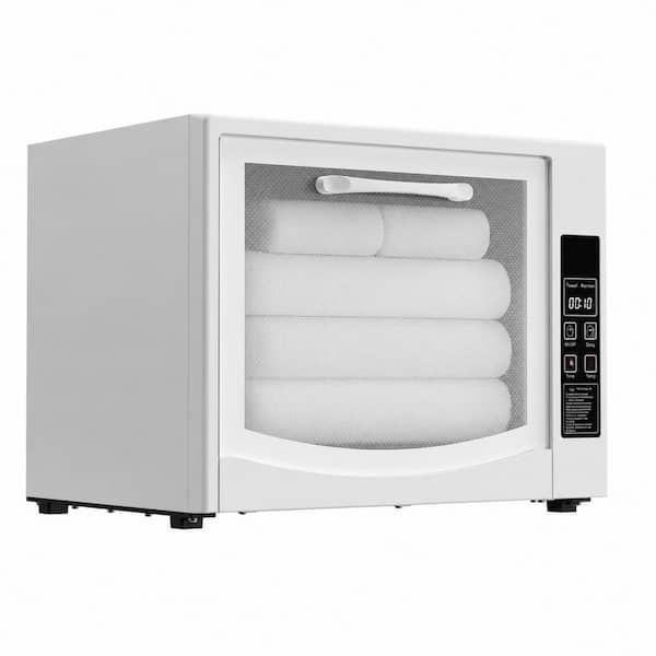 White 25L Wall-Mounted or Countertop Towel Warmer Cabinet with LED Display and 24-Hour Smart Timer for Bathroom