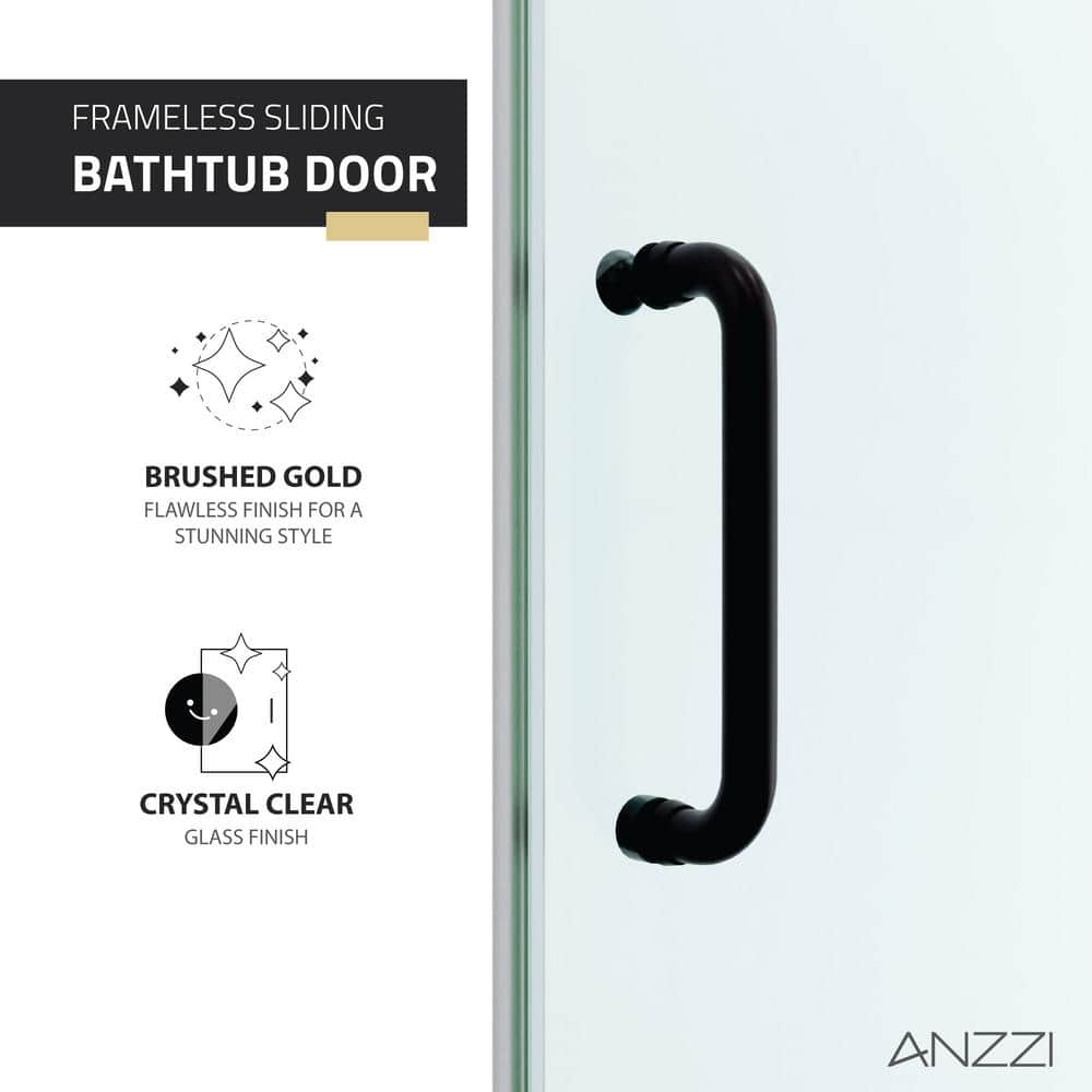 Raymore Matte Black Frameless Sliding Tub Door with Tsunami Guard