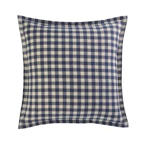 Kingston 1-Piece Navy Blue Plaid Cotton European Sham