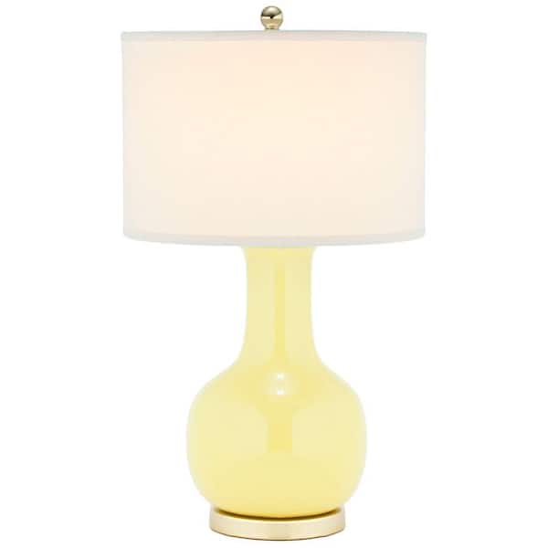 SAFAVIEH Paris 27.5 in. Yellow Gourd Ceramic Table Lamp with White Shade