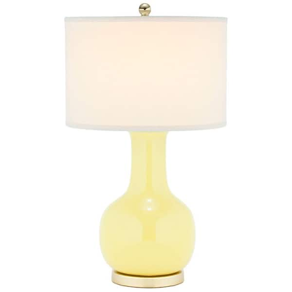 white and yellow table lamp