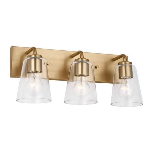 Miles 18 in. W x 8 in. H 3-Light Satin Brass Dimmable Large Bathroom Vanity Light with No Bulbs Included