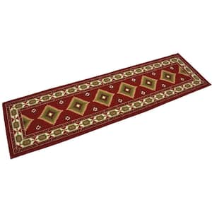 Soutwestern Squares Design Red 2 ' Width x 7' Your Choice Length Slip Resistant Rubber Stair Runner Rug