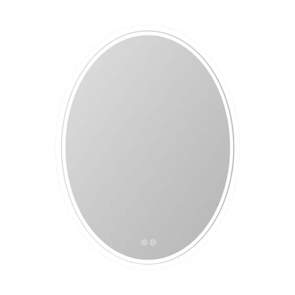Unbranded 20 in. W x 28 in. H Oval Aluminium Framed Wall Mount Anti-fog Bathroom Vanity Mirror, Touch Switch
