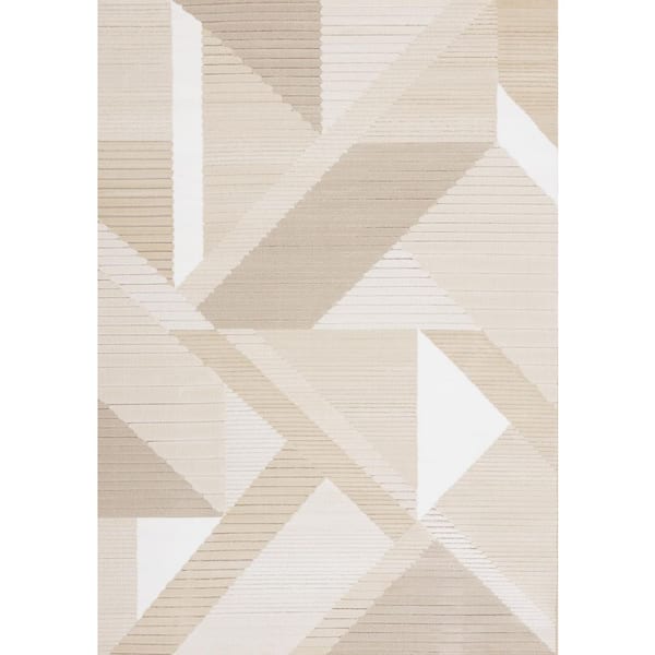 7' X 10' Beige And Cream Geometric Area Rug