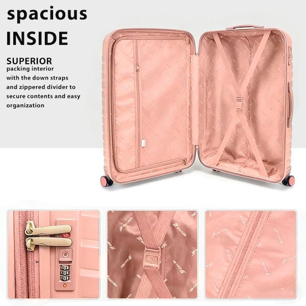 HIKOLAYAE 5-Piece PP Rose Hardside Spinner Luggage Set Travel