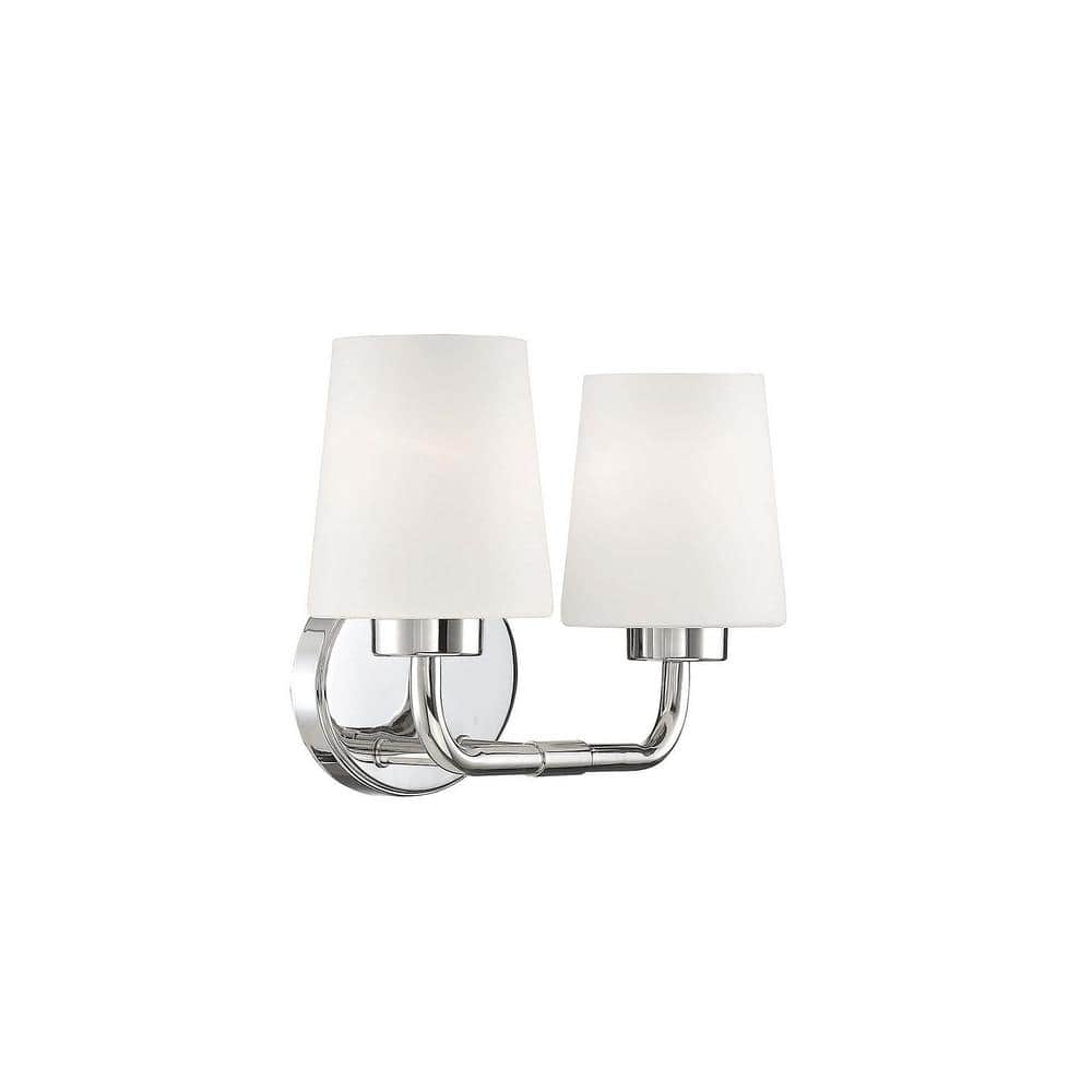 Capra Polished Nickel 2-Light Vanity with White Opal Glass Shades