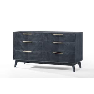 Gray and Gold 6-Drawer 55.12 in. Wide Dresser Without Mirror
