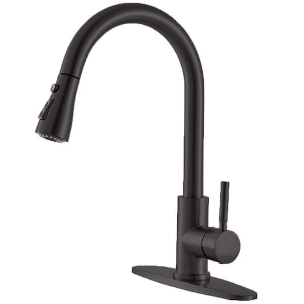 Matte Black 14 in. H Pull Down Sprayer Kitchen Faucet with Advanced Spray Kitchen Sink Faucet 1 or 3 Hole