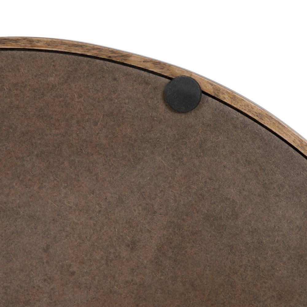 Rustic Brown Round Wood Tray with Black Metal Handles, 15.5" Diameter