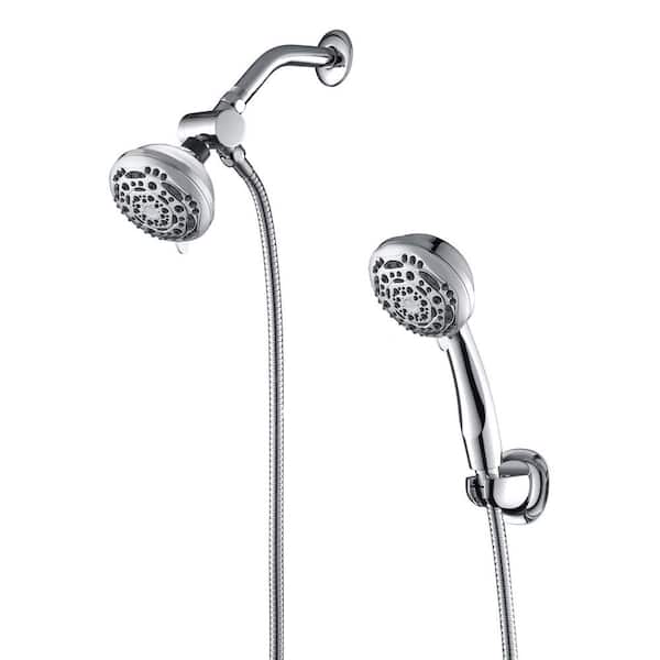 Satico 7-Spray 1.8 GPM Dual Wall Mount Stainless Steel Fixed and Handheld Shower Head in Chrome
