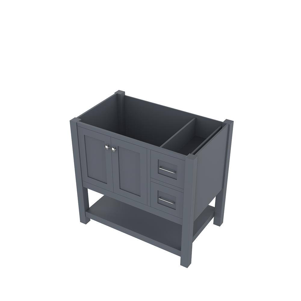 Gray Solid Wood Freestanding Vanity Base with Open Shelves
