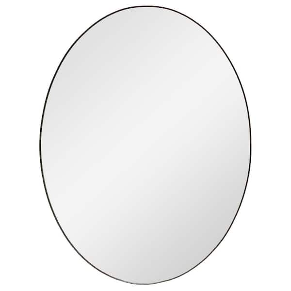 Mirrorize Canada 28 in. x 36 in. Modern Oval Shaped Mirror with Recessed Mirror, Black Iron Frame Finish