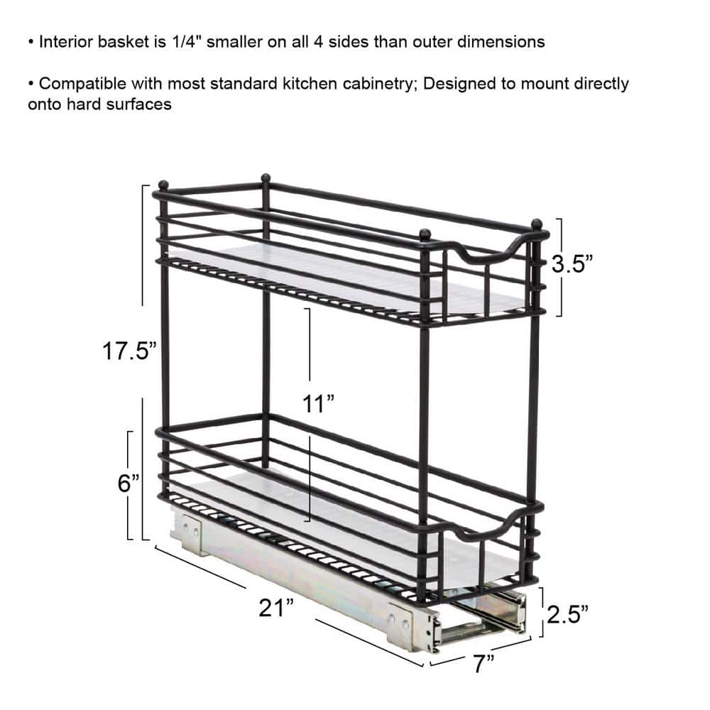 Black Steel 2-Tier Pull-Out Storage Organizer with Plastic Liners