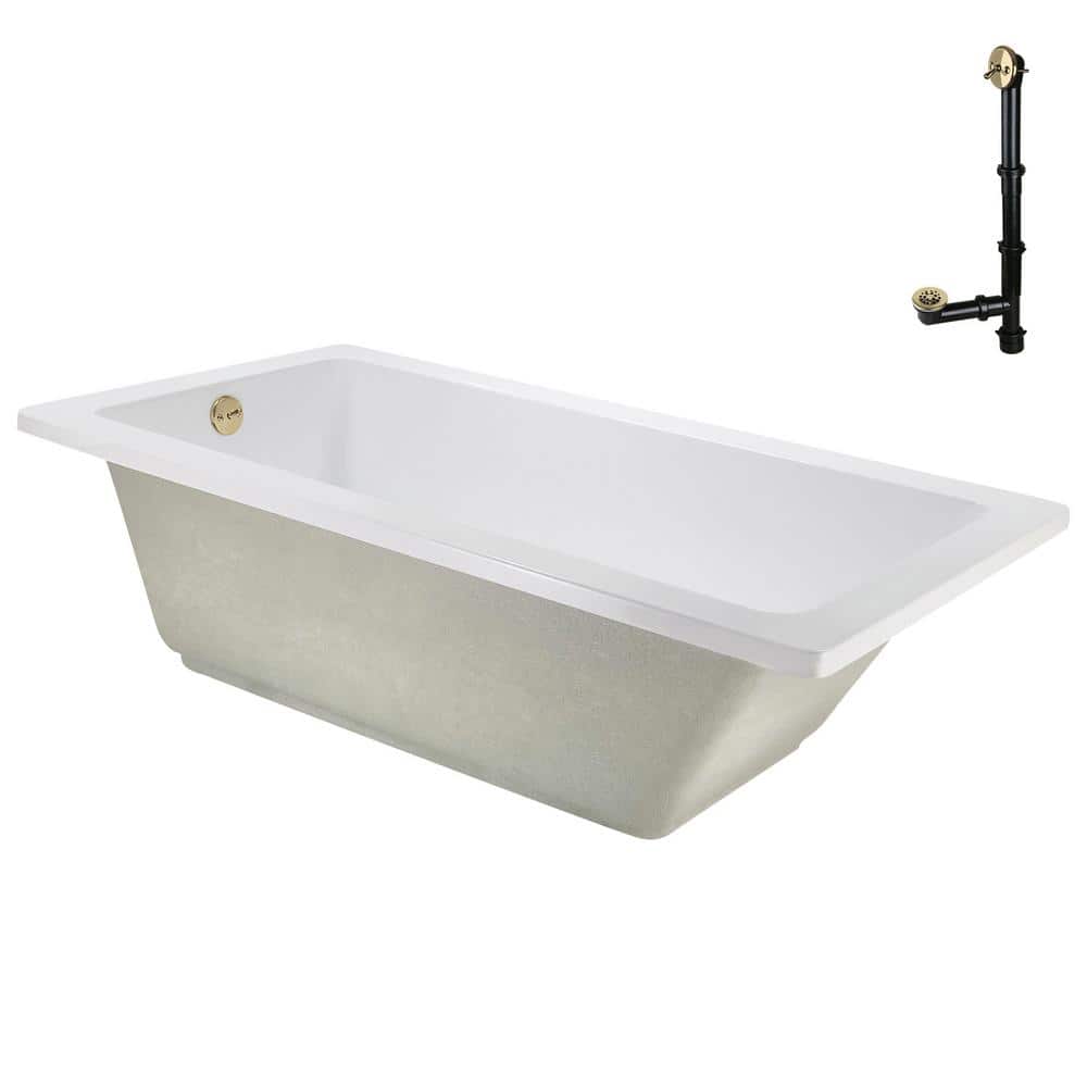 60" x 32" Glossy White Acrylic Soaking Drop-In Bathtub