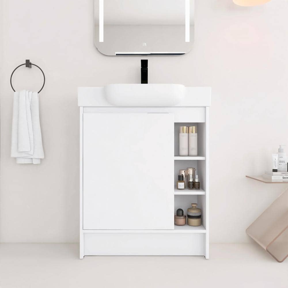 28 in. Single Freestanding Glossy White Bath Vanity with White Ceramic Top Unassembled price history on PriceWatchPro