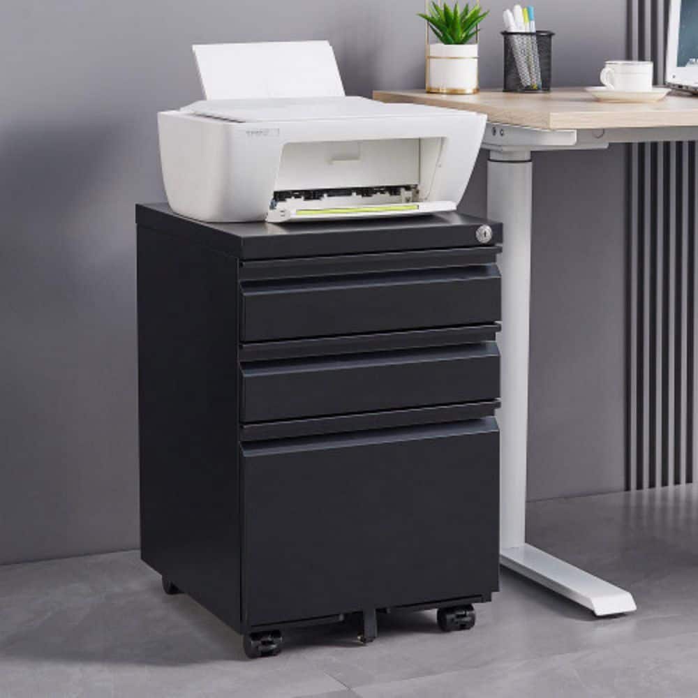 3-Drawer Black Metal 14.57 in. W Vertical File Cabinet Storage Cabinet with Lock