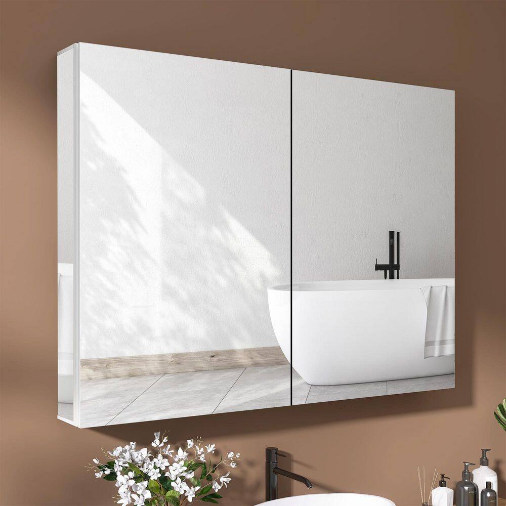 Tyn 40 in. W x 30 in. H Rectangular Aluminum Recessed/Surface Mount White Medicine Cabinet with Mirror And Glass Shelves price history on PriceWatchPro
