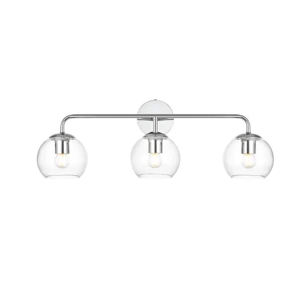 Unbranded Simply Living 28 in. 3-Light Modern Chrome Vanity Light with Clear Round Shade