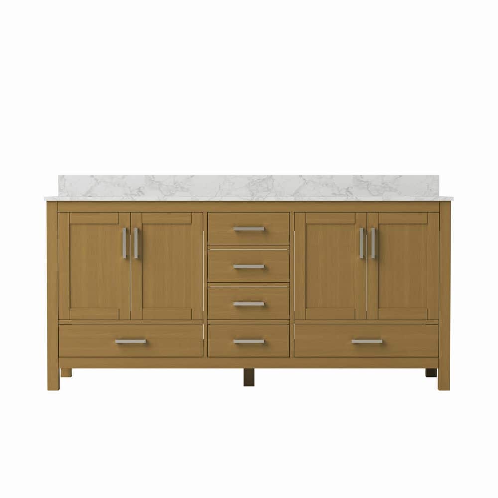 Thera 72 in. W x 22 in. D x 34 in. H Double Sink Freestanding Bath Vanity in Oak w/ Large Vein White Cultured Marble Top price history on PriceWatchPro