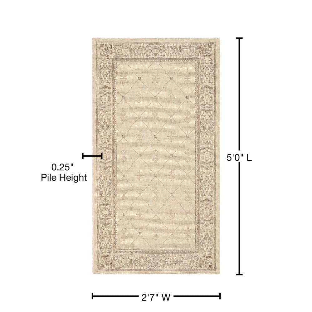 Natural Beige Synthetic Outdoor Area Rug with Floral Motif