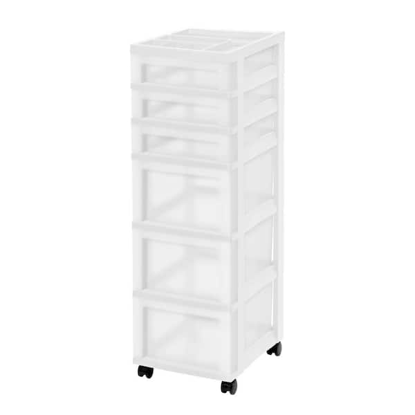 IRIS 14.25 in. L x 12.05 in. W x 37.75 in. H White and Pearl 6-Drawer Storage Cart with Organizer Top