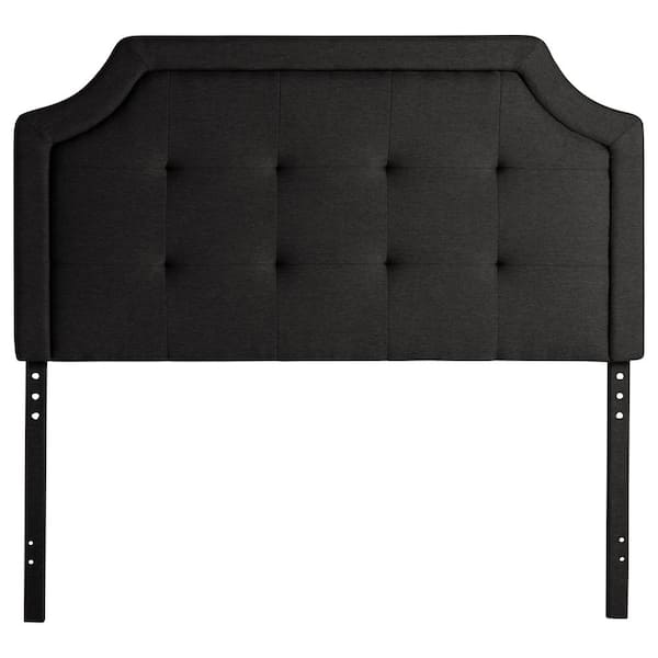 Brookside Ella Upholstered Scoop-Edge Black Queen Headboard with Square Tufting