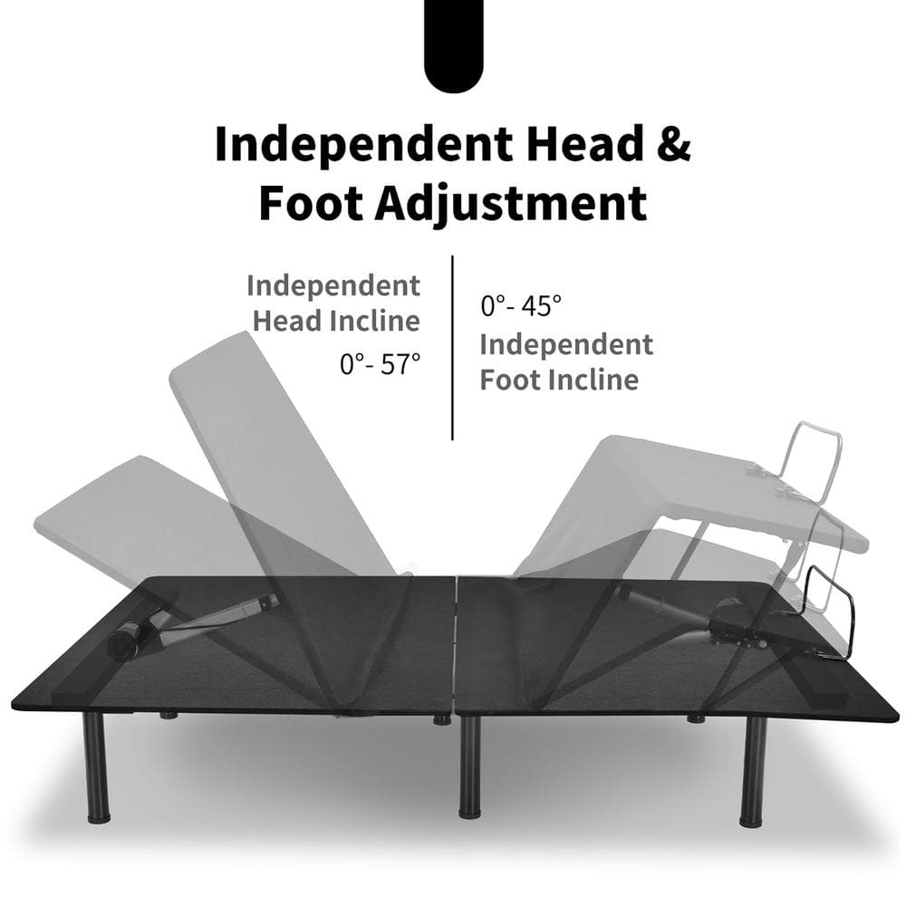 Queen Adjustable Black Metal Frame Bed Base with Remote Control