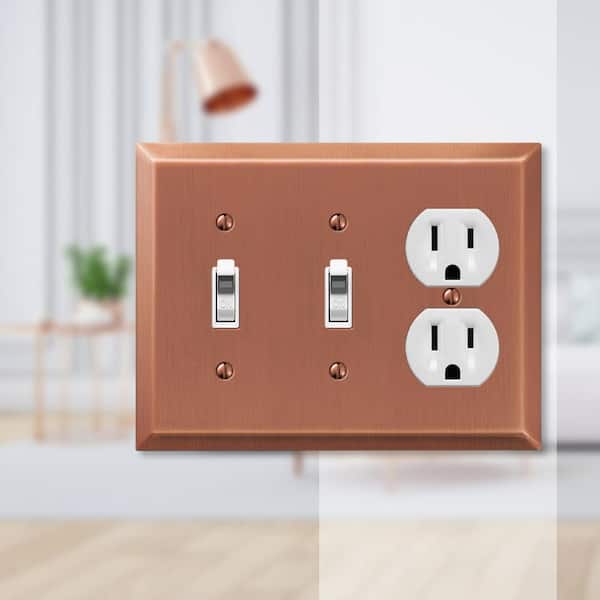 Metallic 3 Gang 2-Toggle and 1-Duplex Steel Wall Plate - Antique Copper