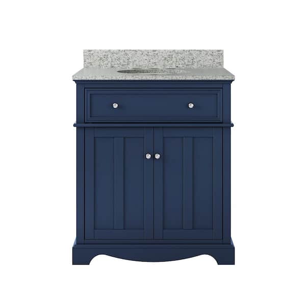 Fremont 32 in. Single Sink Navy Blue Bath Vanity with Grey Granite Top (Assembled)