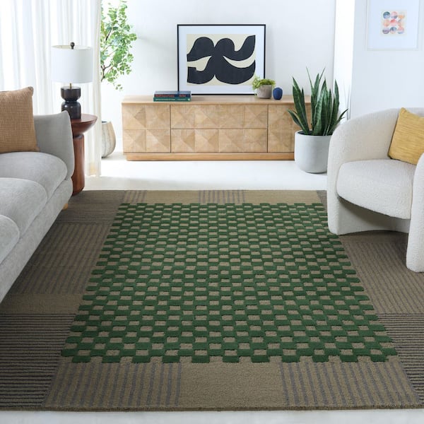 Genre 10 ft. x 14 ft. Gray/Green Check Area Rug